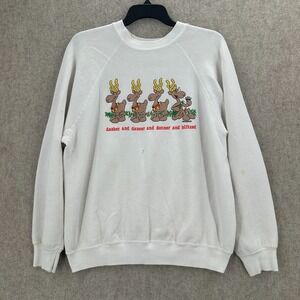 Vtg 85 Jim Benton Xmas Reindeer Tultex Sweatshirt LG Dasher Dancer Donner blitz